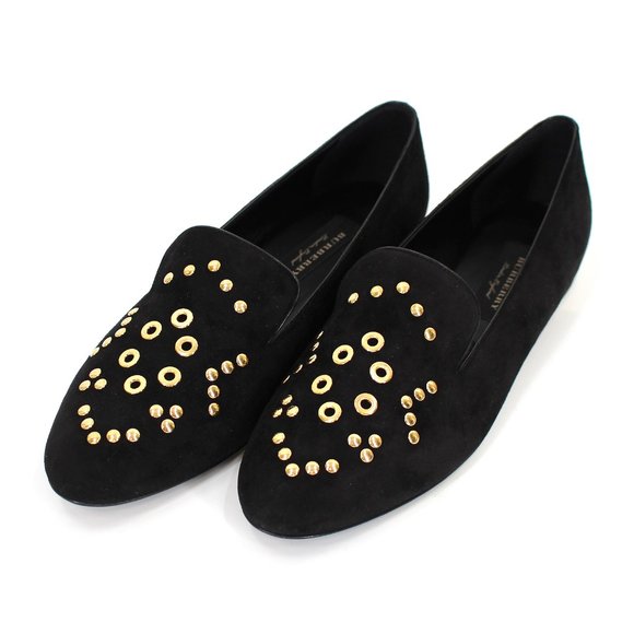 Burberry Black Suede Runway Link Loafer Mormont Gold Eyelets Slip On Flat 37 NEW - Picture 2 of 8